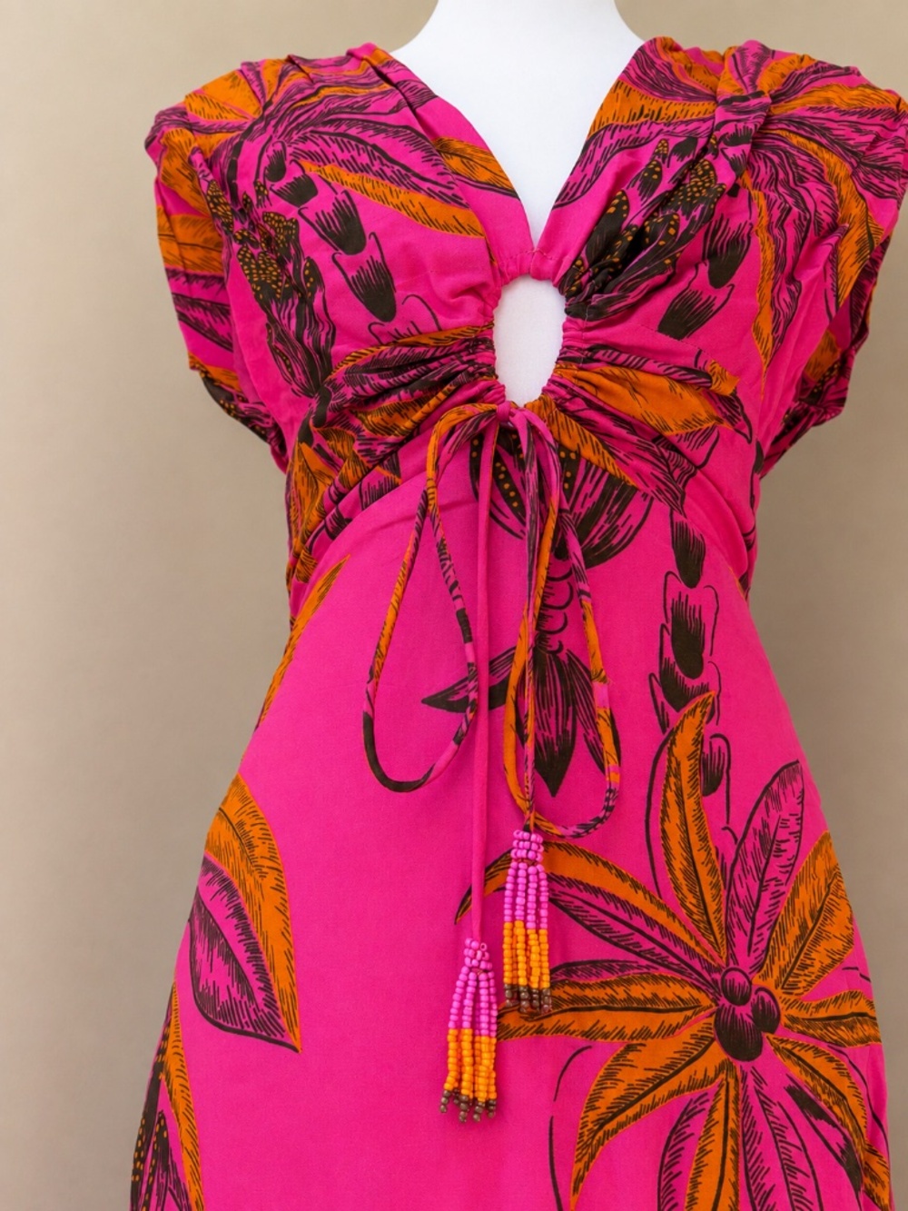 Farm Rio Pink Beach Forest Cutout Maxi Dress XS NWOT - Picture 8 of 11